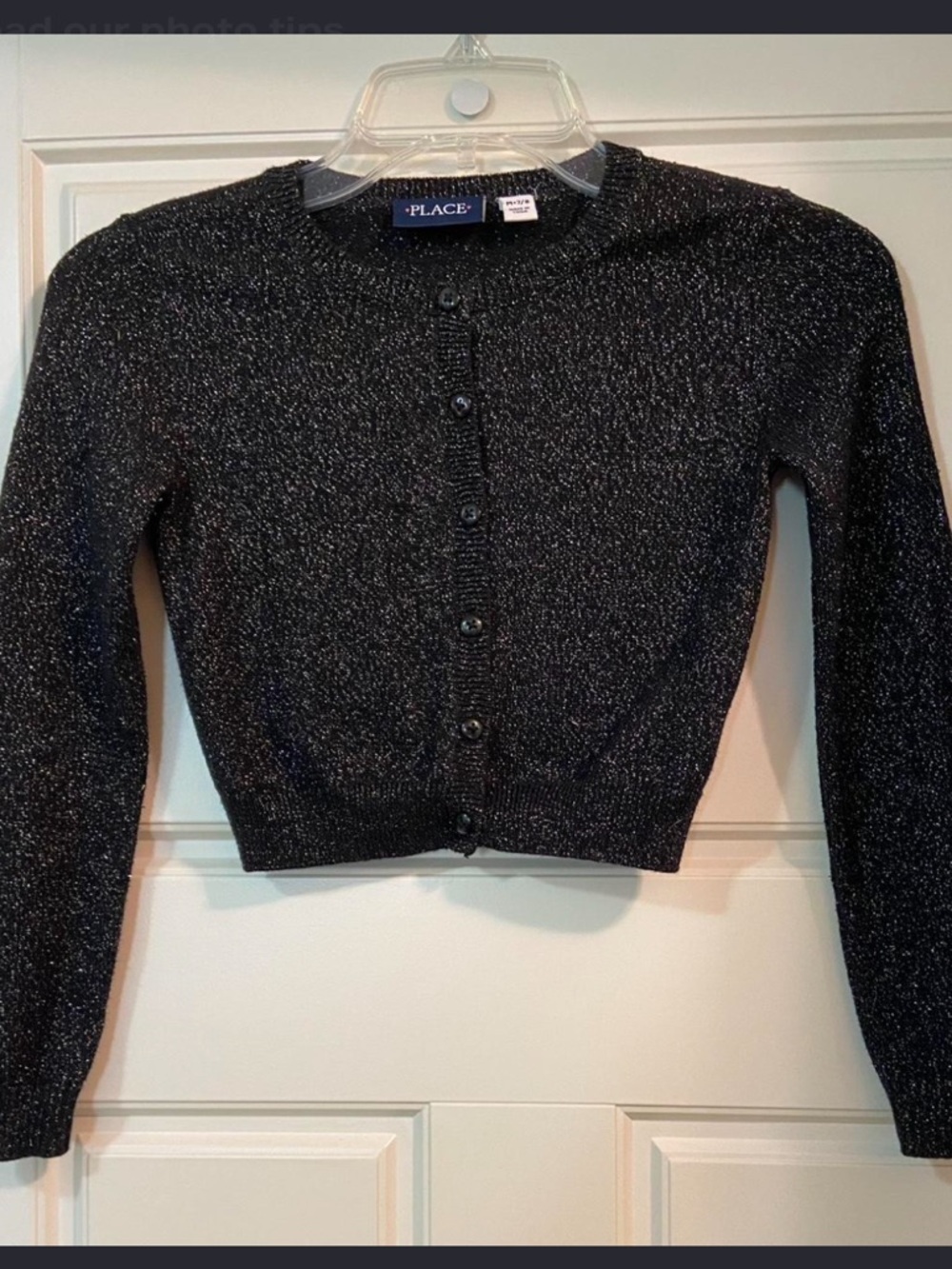 The Children’s Place Girls Black Silver Metallic Shimmer Cardigan Size M 7/8